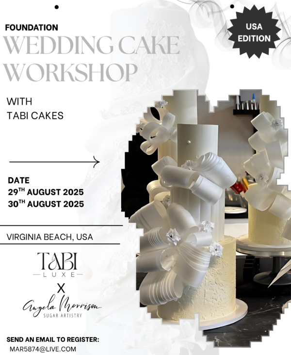 Tabi Cakes Wedding Cake Workshop, August 29 and 30, Virginia Beach, VA.