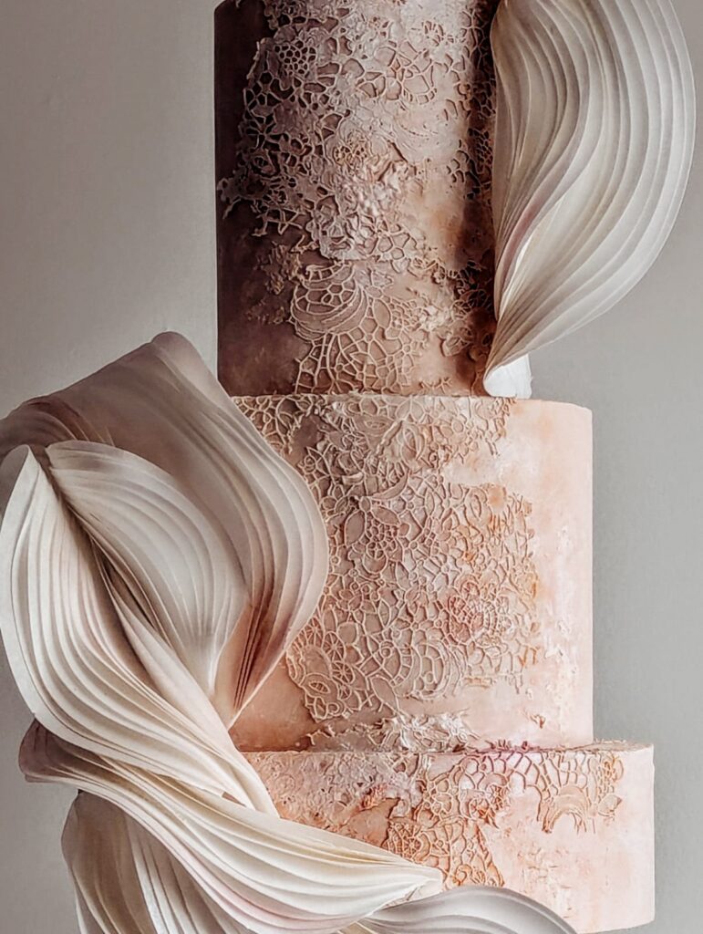 Close up edible lace cake texture created with Lace mat